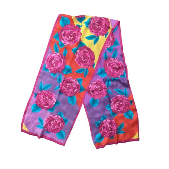 Oscar De La Renta Scarf Women’s One Size 100% Silk Rectangular Full Bloom Roses - Picture 3 of 4